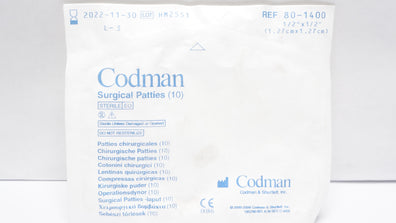 Codman 80-1400 Surgical Patties 1/2inch x 1/2inch (x) - Pack of 10